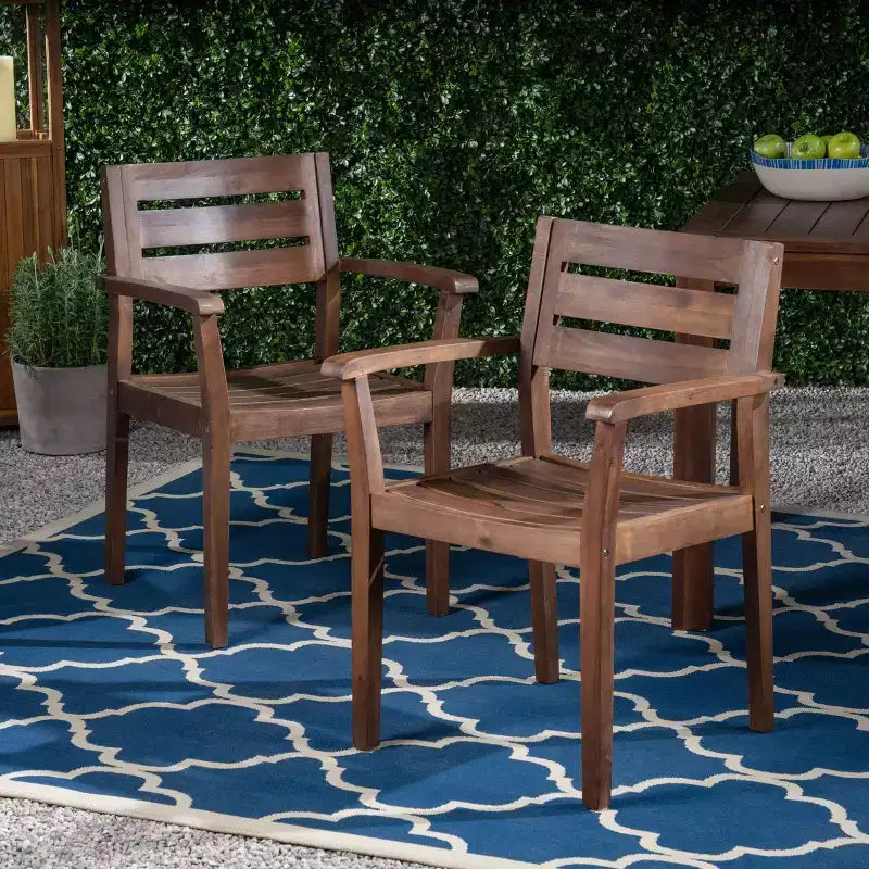 TUYOHW Set di 2 Sedie da Pranzo per Esterni, Sedie da Pranzo da Giardino in Legno di Acacia con Schienale e Seduta a Doghe, Sedie da Patio per Cortile, Balcone