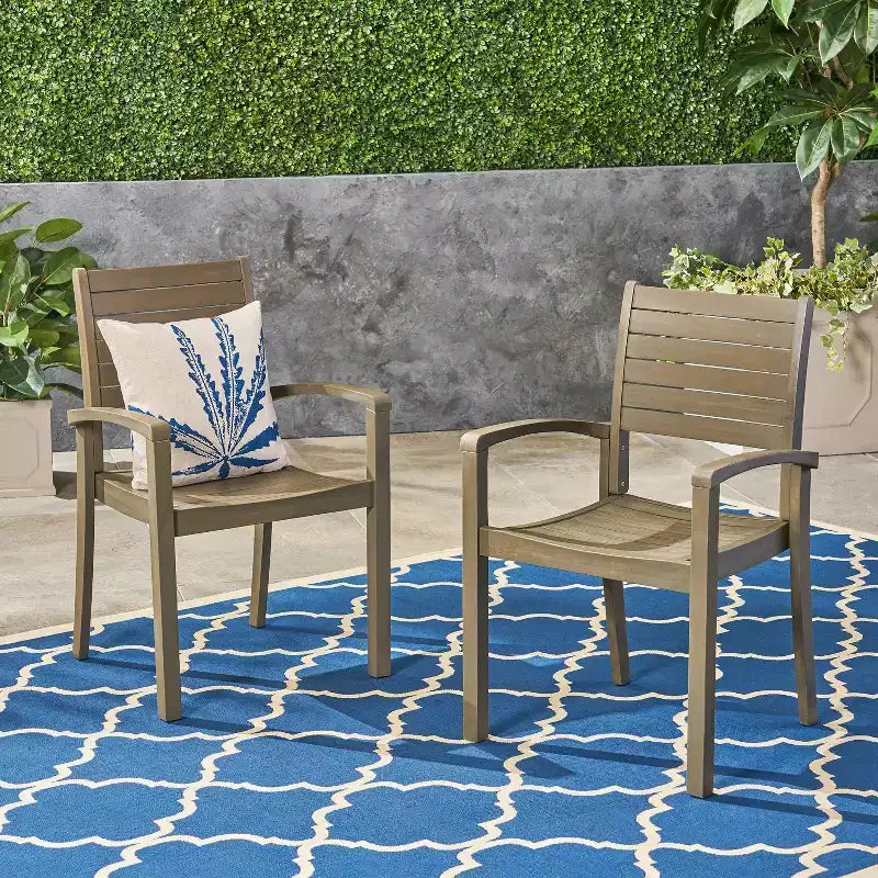 TUYOHW Sedie da Pranzo da Esterno Set da 2, Sedie da Pranzo da Patio con Struttura in Legno di Acacia e Schienale Aperto, Sedie da Pranzo da Patio per Giardino, Balcone
