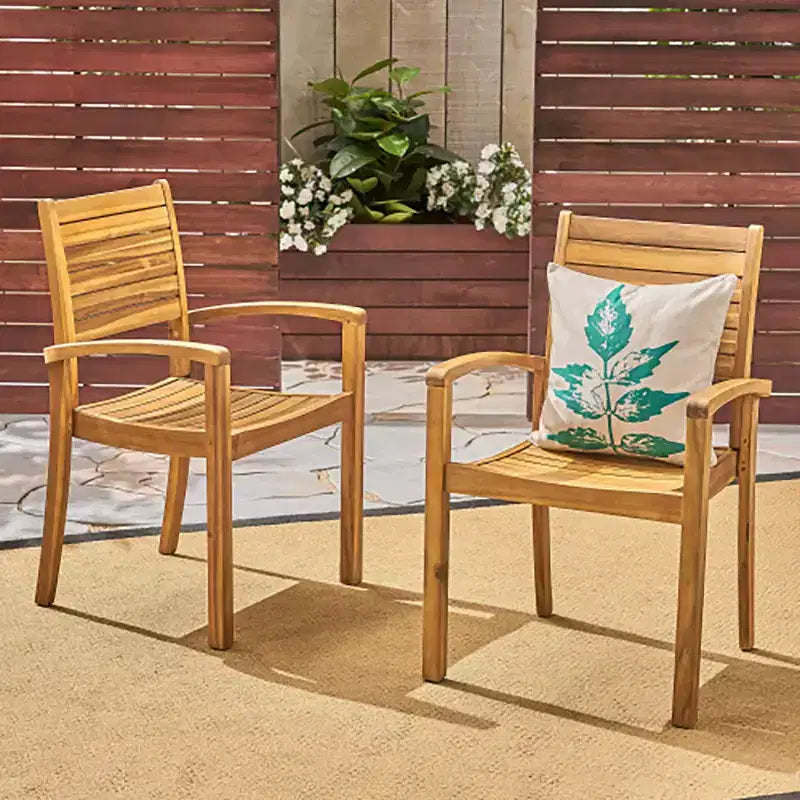 TUYOHW Sedie da Pranzo da Esterno Set da 2, Sedie da Pranzo da Patio con Struttura in Legno di Acacia e Schienale Aperto, Sedie da Pranzo da Patio per Giardino, Balcone