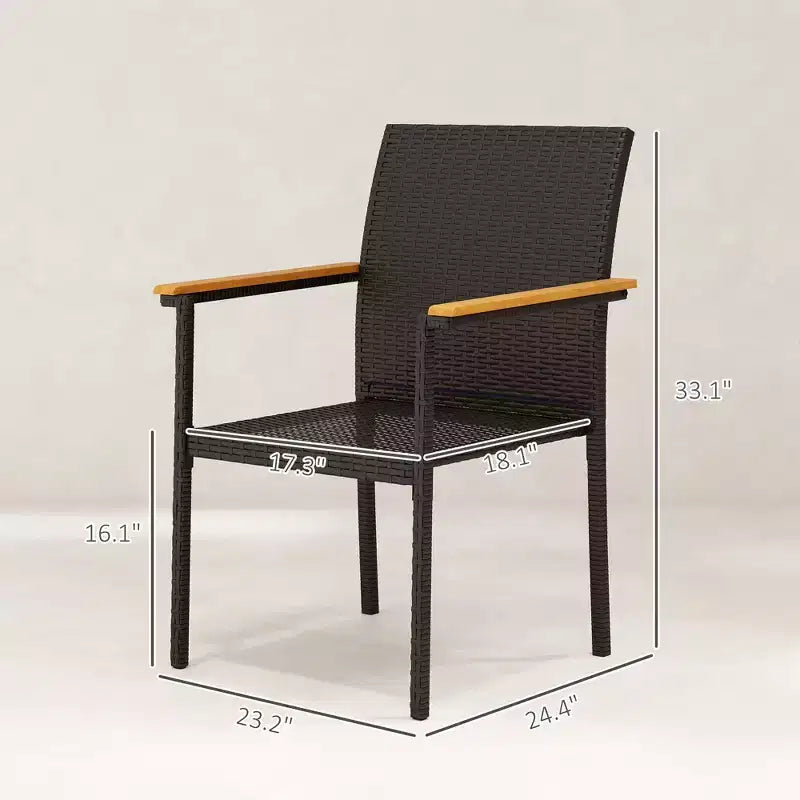 TUYOHW Set di 2 Sedie da Pranzo da Esterno in Rattan, Sedie da Patio con Cuscino Rimovibile e Braccioli in Legno di Acacia, Sedie da Patio per Giardino, Balcone
