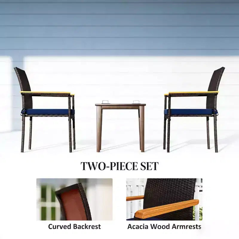 TUYOHW Set di 2 Sedie da Pranzo da Esterno in Rattan, Sedie da Patio con Cuscino Rimovibile e Braccioli in Legno di Acacia, Sedie da Patio per Giardino, Balcone