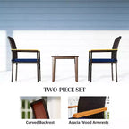 TUYOHW Set di 2 Sedie da Pranzo da Esterno in Rattan, Sedie da Patio con Cuscino Rimovibile e Braccioli in Legno di Acacia, Sedie da Patio per Giardino, Balcone