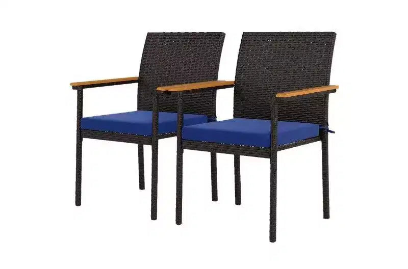 TUYOHW Rattan Outdoor Dining Chairs Set of 2,Patio Chairs with Removable Cushion & Acacia Wood Armrests,Patio Chairs for Backyard,Balcony