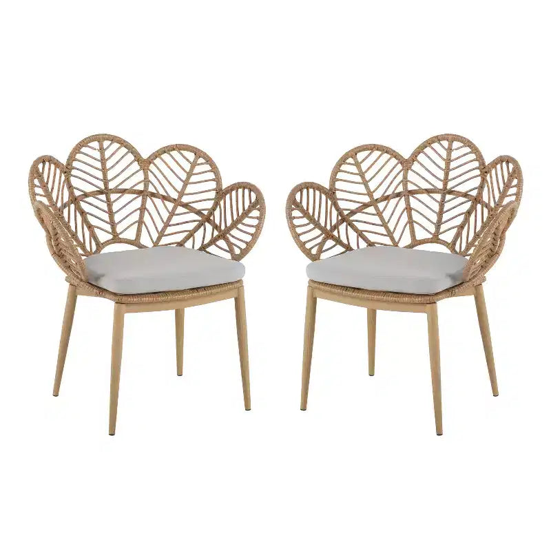 Set di 2 Poltrone Esterne in Vimini, Sedie da Pranzo da Giardino in Rattan, Poltrone Pavone Papasan con Cuscino Idrorepellente, Beige+Marrone - ModernLuxe