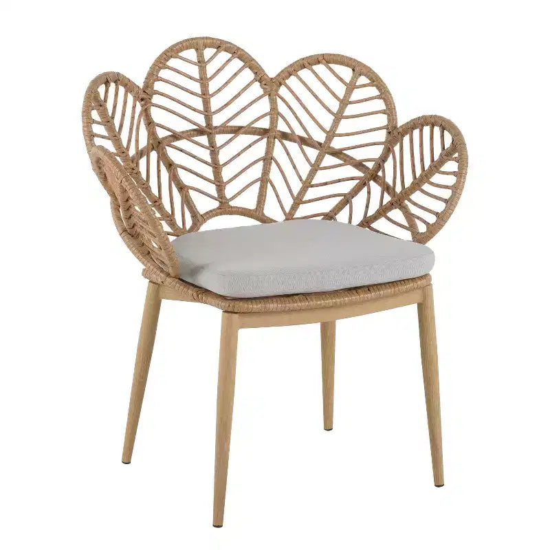 Set di 2 Poltrone Esterne in Vimini, Sedie da Pranzo da Giardino in Rattan, Poltrone Pavone Papasan con Cuscino Idrorepellente, Beige+Marrone - ModernLuxe