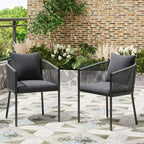 GDFStudio Tessa Modern Patio Rattan Wicker Dining Chairs with Cushions and Curved Backrest (Set of 2)