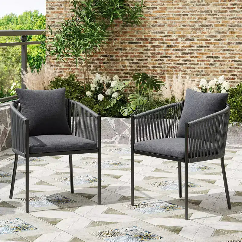 GDFStudio Tessa Modern Patio Rattan Wicker Dining Chairs with Cushions and Curved Backrest (Set of 2)