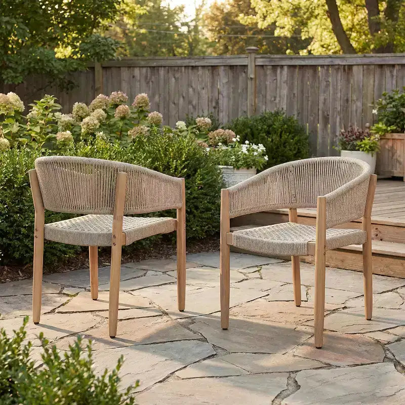 Christopher Knight Home Tao Boho Patio Acacia Wood Dining Chairs with Rope Weaving (Set of 2)