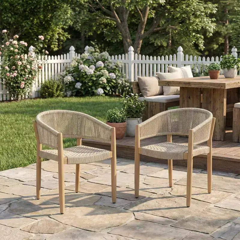 Christopher Knight Home Tao, sedie da pranzo Boho per patio in legno di acacia con intreccio in corda (set da 2)