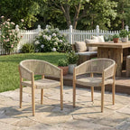 Christopher Knight Home Tao, sedie da pranzo Boho per patio in legno di acacia con intreccio in corda (set da 2)