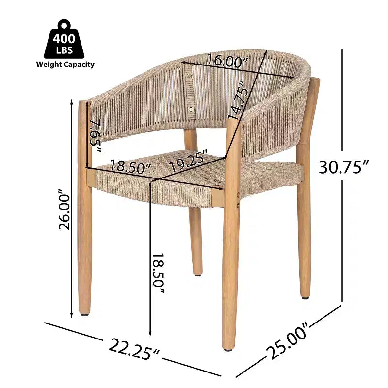 Christopher Knight Home Tao, sedie da pranzo Boho per patio in legno di acacia con intreccio in corda (set da 2)