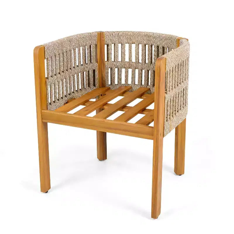 Set di 2 sedie da pranzo per esterni, in legno di acacia, con braccioli rivestiti in corda e cuscini impermeabili e lavabili - ModernLuxe