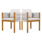 Set di 2 sedie da pranzo per esterni, in legno di acacia, con braccioli rivestiti in corda e cuscini impermeabili e lavabili - ModernLuxe
