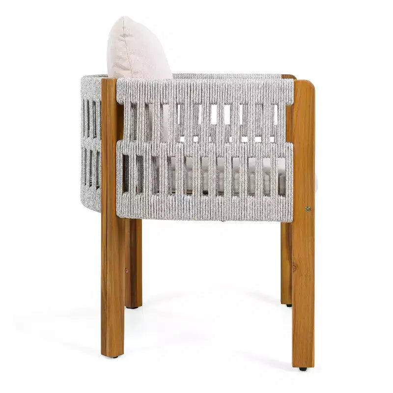 Set di 2 sedie da pranzo per esterni, in legno di acacia, con braccioli rivestiti in corda e cuscini impermeabili e lavabili - ModernLuxe