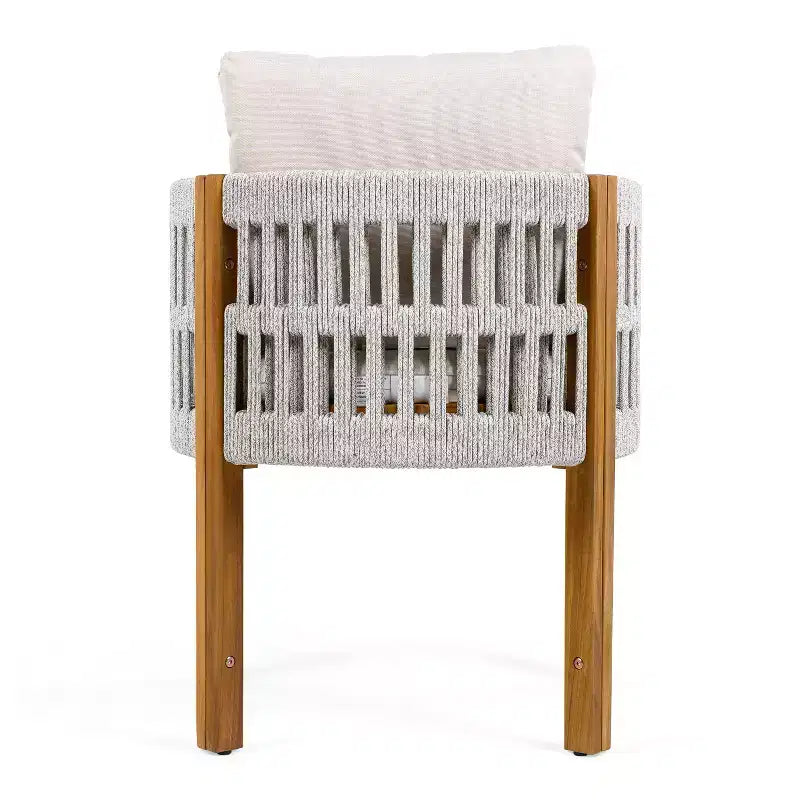 Set di 2 sedie da pranzo per esterni, in legno di acacia, con braccioli rivestiti in corda e cuscini impermeabili e lavabili - ModernLuxe