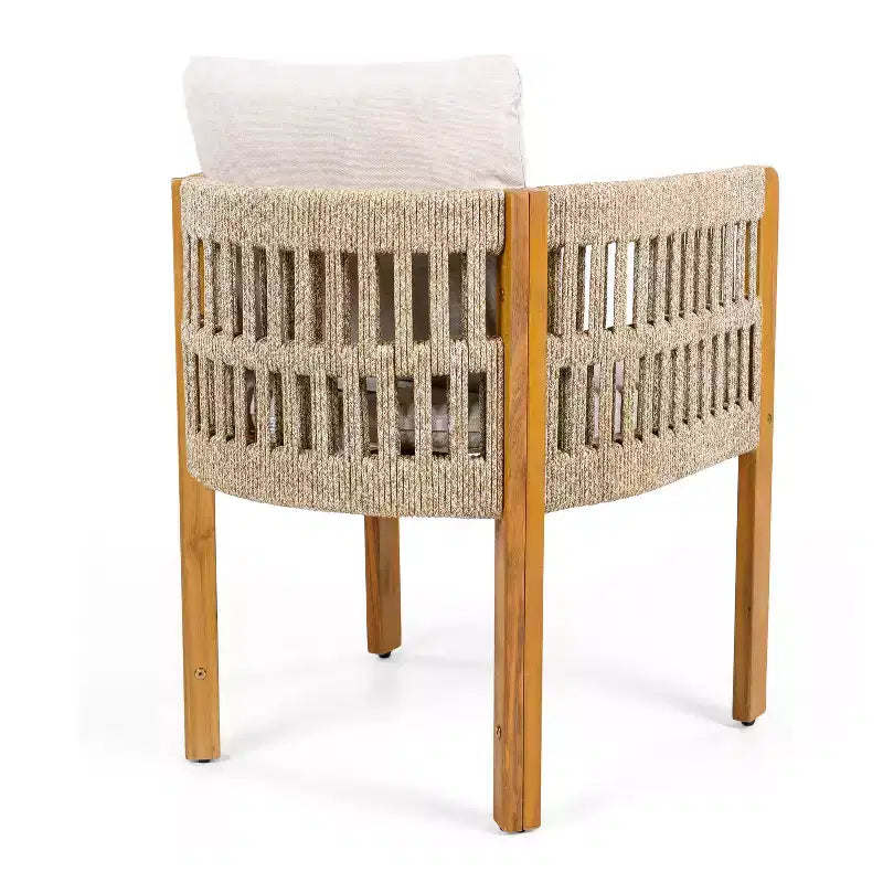 Set di 2 sedie da pranzo per esterni, in legno di acacia, con braccioli rivestiti in corda e cuscini impermeabili e lavabili - ModernLuxe