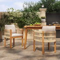 Set of 2 Outdoor Dining Chairs Acacia Wood Armchairs with Rope-Wrapped Armrests & Waterproof Washable Cushions - ModernLuxe