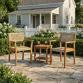 Set of 2 Outdoor Dining Chairs Ergonomic Patio Chairs Weather-Resistant Armchair, Acacia Wood & Wicker, Teak - ModernLuxe