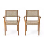 Set di 2 sedie da pranzo per esterni, sedie ergonomiche da giardino, poltrona resistente alle intemperie, legno di acacia e vimini, teak - ModernLuxe