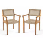 Set di 2 sedie da pranzo per esterni, sedie ergonomiche da giardino, poltrona resistente alle intemperie, legno di acacia e vimini, teak - ModernLuxe