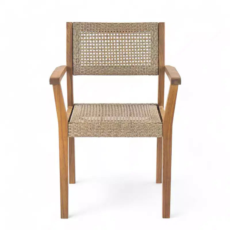Set di 2 sedie da pranzo per esterni, sedie ergonomiche da giardino, poltrona resistente alle intemperie, legno di acacia e vimini, teak - ModernLuxe