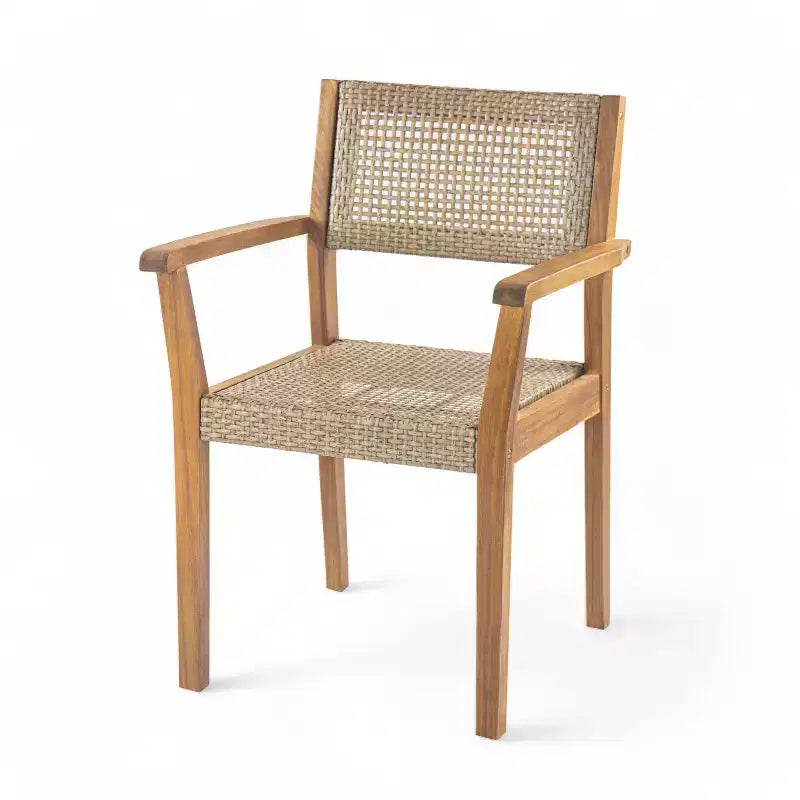Set di 2 sedie da pranzo per esterni, sedie ergonomiche da giardino, poltrona resistente alle intemperie, legno di acacia e vimini, teak - ModernLuxe