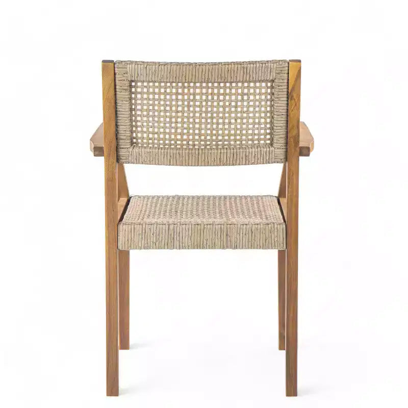 Set di 2 sedie da pranzo per esterni, sedie ergonomiche da giardino, poltrona resistente alle intemperie, legno di acacia e vimini, teak - ModernLuxe