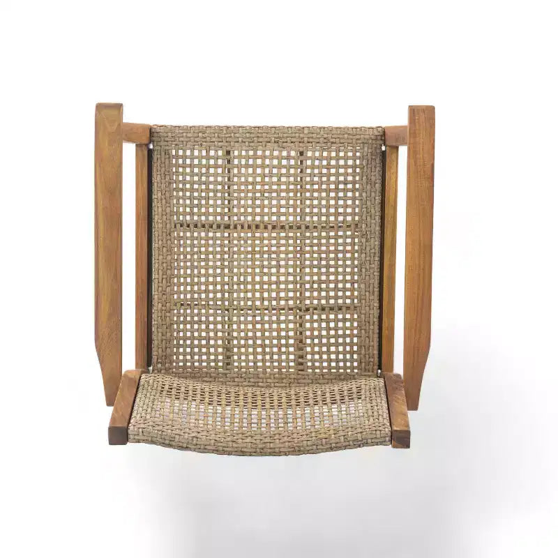 Set di 2 sedie da pranzo per esterni, sedie ergonomiche da giardino, poltrona resistente alle intemperie, legno di acacia e vimini, teak - ModernLuxe