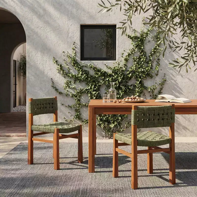 Christopher Knight Home Yolaine Farmhouse Outdoor Acacia Wood Woven Rattan Dining Chair (Set of 2)