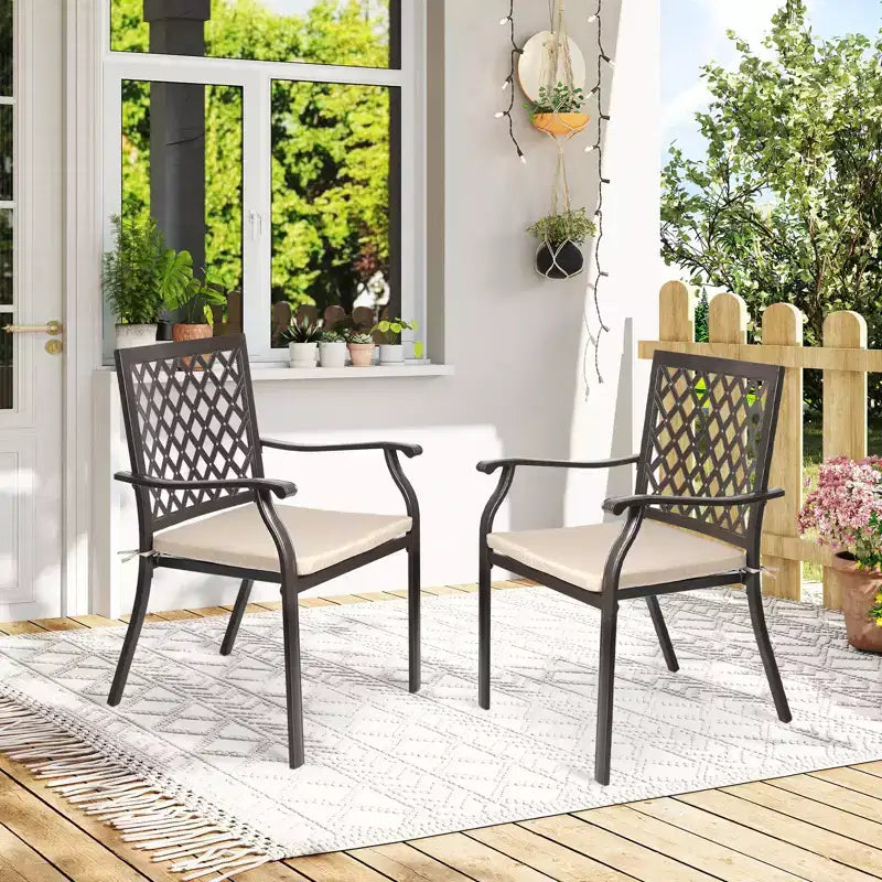 Aoodor Sedie da Esterno, Set di 2 Sedie da Pranzo Impilabili in Metallo con Schienale Alto per Prato, Giardino, Cortile, Terrazza, Portico e Piscina