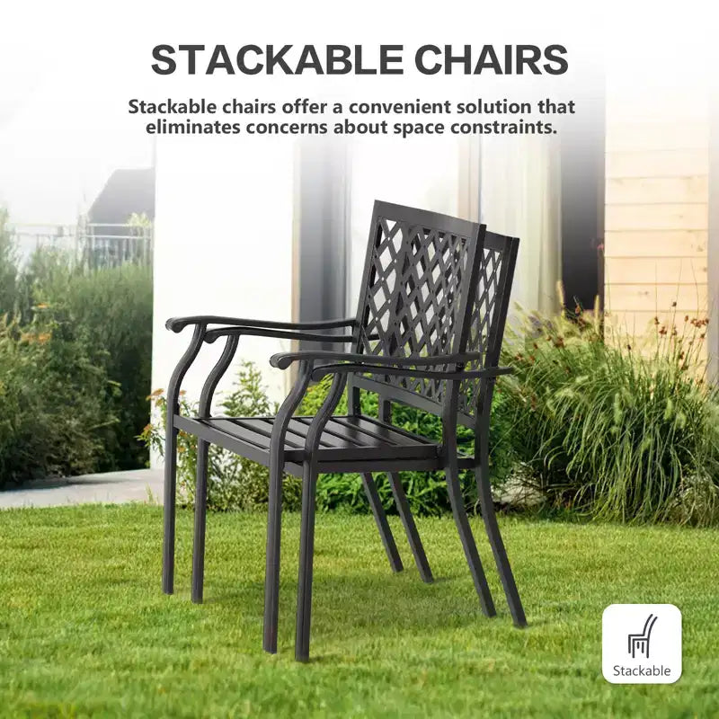 Aoodor Sedie da Esterno, Set di 2 Sedie da Pranzo Impilabili in Metallo con Schienale Alto per Prato, Giardino, Cortile, Terrazza, Portico e Piscina
