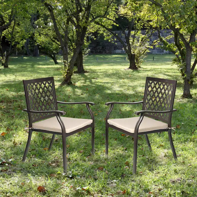 Aoodor Sedie da Esterno, Set di 2 Sedie da Pranzo Impilabili in Metallo con Schienale Alto per Prato, Giardino, Cortile, Terrazza, Portico e Piscina