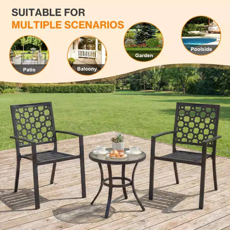 Aoodor Sedie da Esterno, Set di 2 Sedie da Pranzo Impilabili in Metallo con Schienale Alto per Prato, Giardino, Cortile, Terrazza, Portico e Piscina