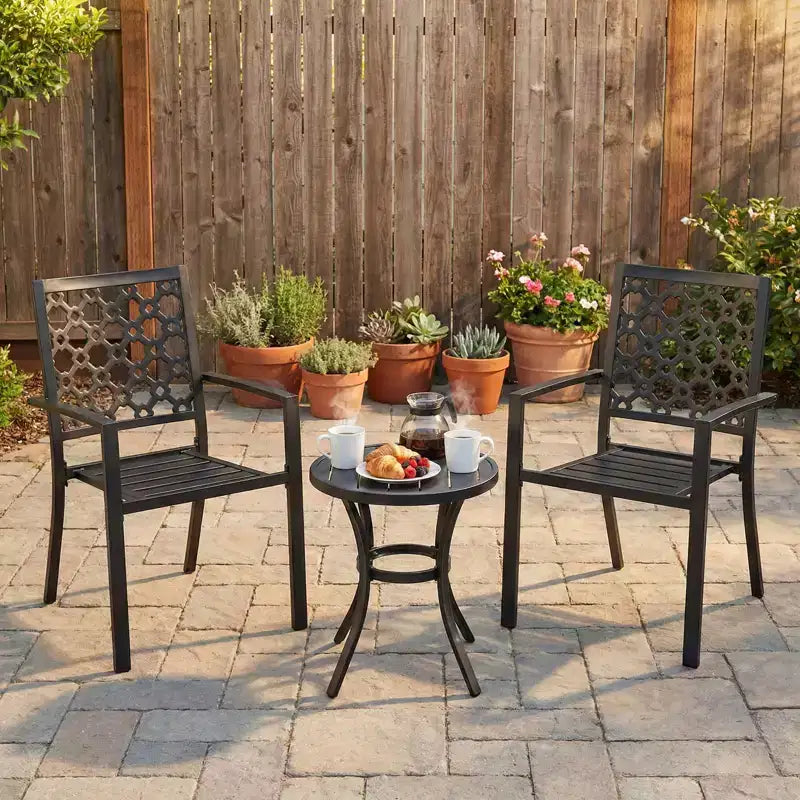 Aoodor Sedie da Esterno, Set di 2 Sedie da Pranzo Impilabili in Metallo con Schienale Alto per Prato, Giardino, Cortile, Terrazza, Portico e Piscina