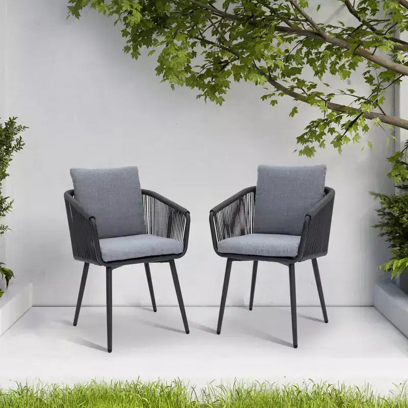 GDFStudio Havana Aluminum Patio Dining Chairs with Rope Weave and Cushions (Set of 2)