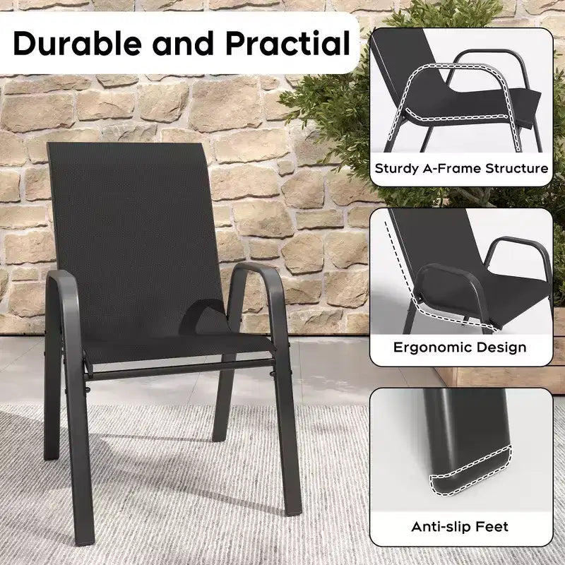 Set di 4 sedie da pranzo per esterni Whisen, sedie da patio robuste con seduta ampia ed ergonomica e tessuto impermeabile