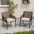 EAGLE PEAK Outdoor Wicker Dining Chairs, Hand-Woven PE Rattan Armchairs with Removable Cushions, Brown/Beige