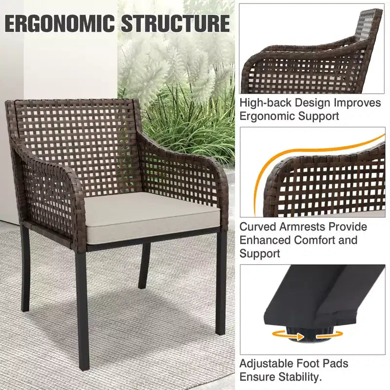 EAGLE PEAK Sedie da pranzo da esterno in vimini, poltrone in rattan PE intrecciate a mano con cuscini rimovibili, marrone/beige