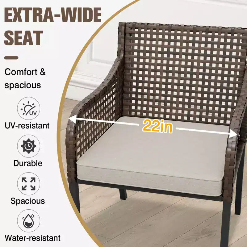 EAGLE PEAK Sedie da pranzo da esterno in vimini, poltrone in rattan PE intrecciate a mano con cuscini rimovibili, marrone/beige