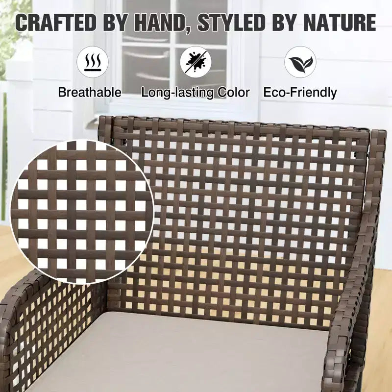 EAGLE PEAK Sedie da pranzo da esterno in vimini, poltrone in rattan PE intrecciate a mano con cuscini rimovibili, marrone/beige