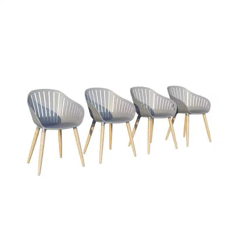 Amazonia 4-Piece Recycled Resin and Teak Finish Wood legs Patio Dining Armchair Set Grey