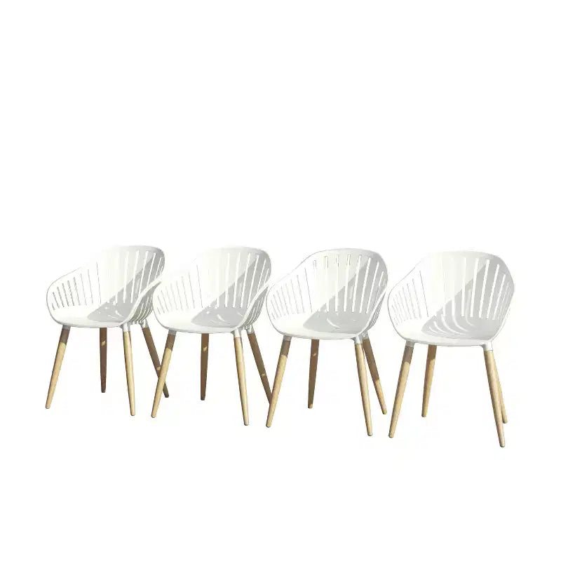Amazonia 4-Piece Recycled Resin and Teak Finish Wood legs Patio Dining Armchair Set White
