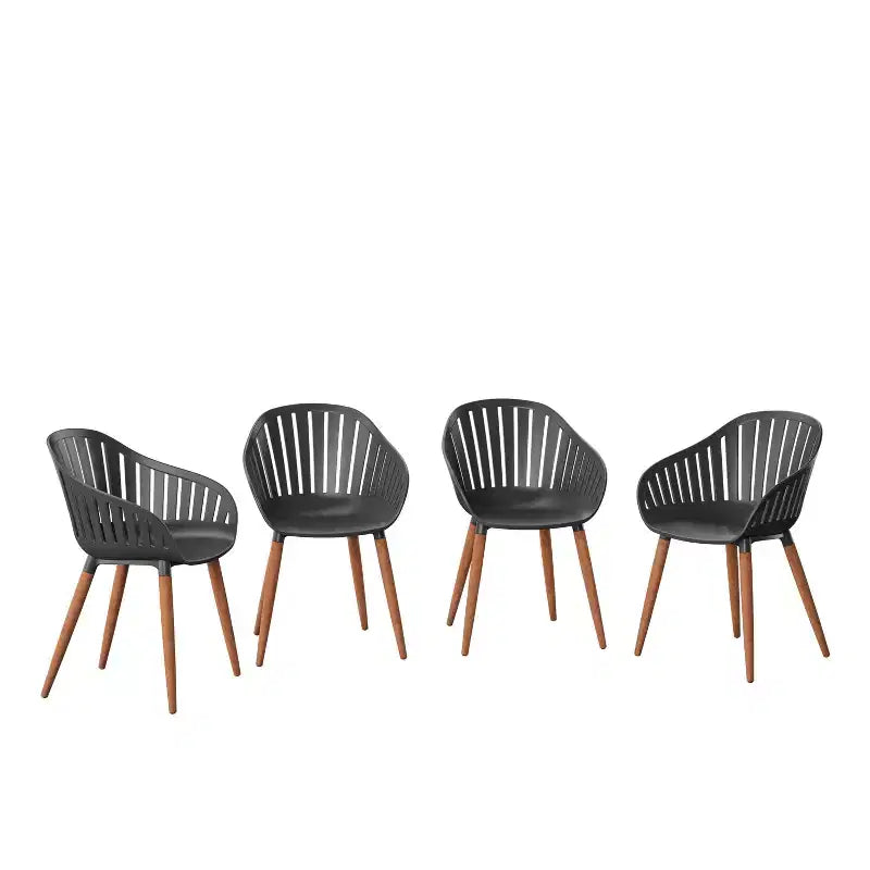 Amazonia 4-Piece Recycled Resin and Solid Wood legs Patio Dining Armchair Set Black