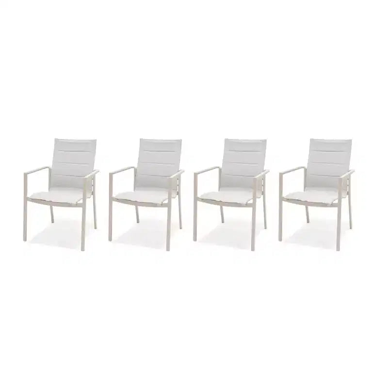 Amazonia 4-Piece Rust-Free Aluminum and Mesh Stacking Armchairs Light Off-White