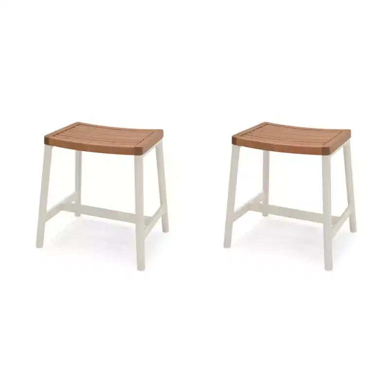 Amazonia 2-Piece Teak Finish Wood 100% FSC and Aluminum Patio Stool Set