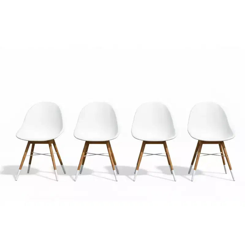 Amazonia 4-Piece Recycled Resin and Teak Finish Wood legs Patio Dining Sidechair Set White