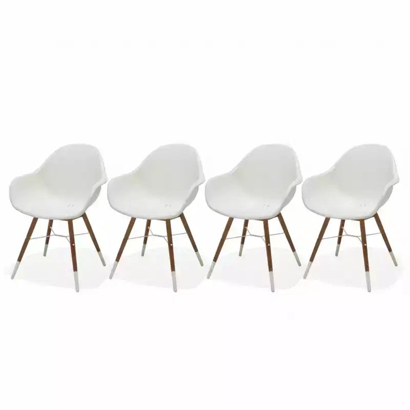 Amazonia 4-Piece Recycled Resin and Solid Wood legs Patio Dining Armchair Set White