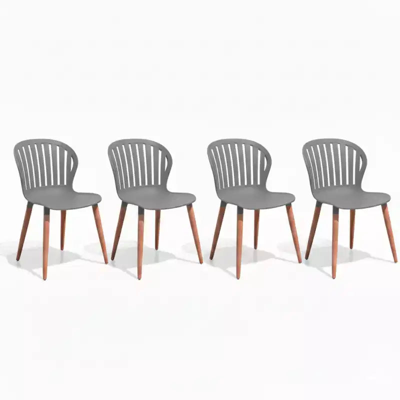 Amazonia 4-Piece Recycled Resin and Solid Wood legs Patio Dining Sidechair Set Grey