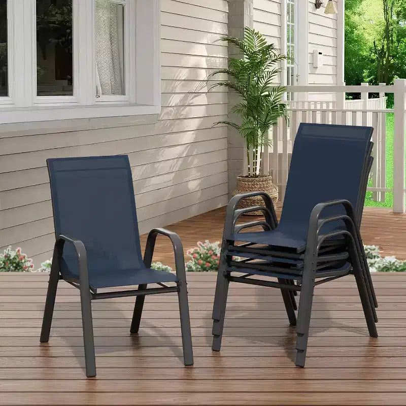 Set di 4 sedie da pranzo impilabili per esterni, sedie da patio in textilene leggero per tutte le stagioni, sedie con capacità di 140 kg per giardino, bordo piscina e cortile