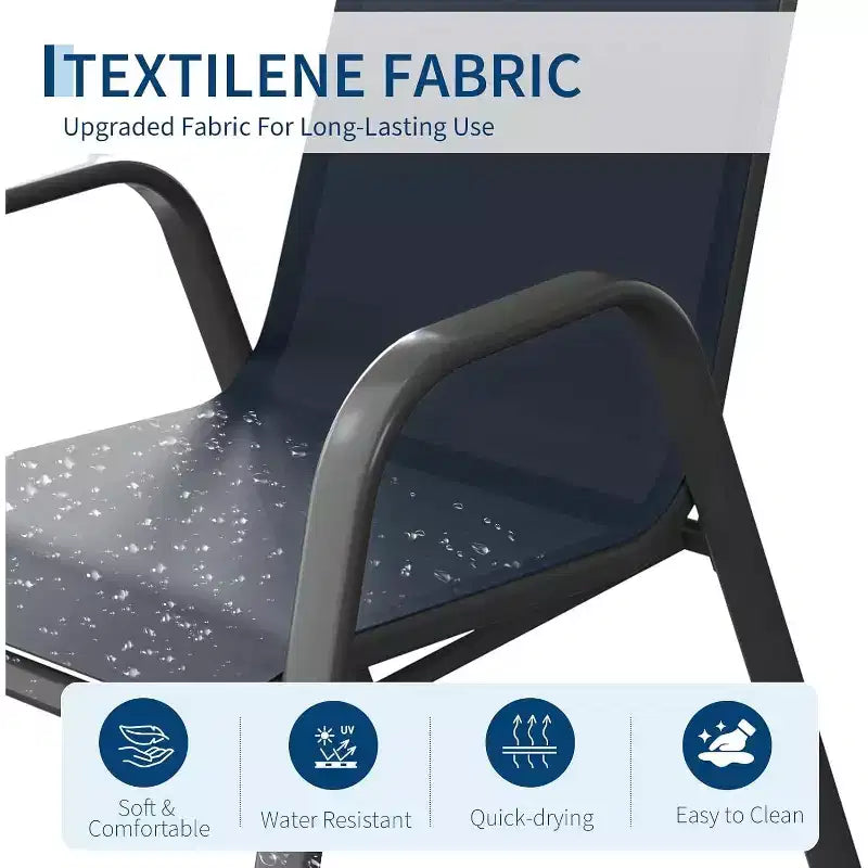 Set di 4 sedie da pranzo impilabili per esterni, sedie da patio in textilene leggero per tutte le stagioni, sedie con capacità di 140 kg per giardino, bordo piscina e cortile